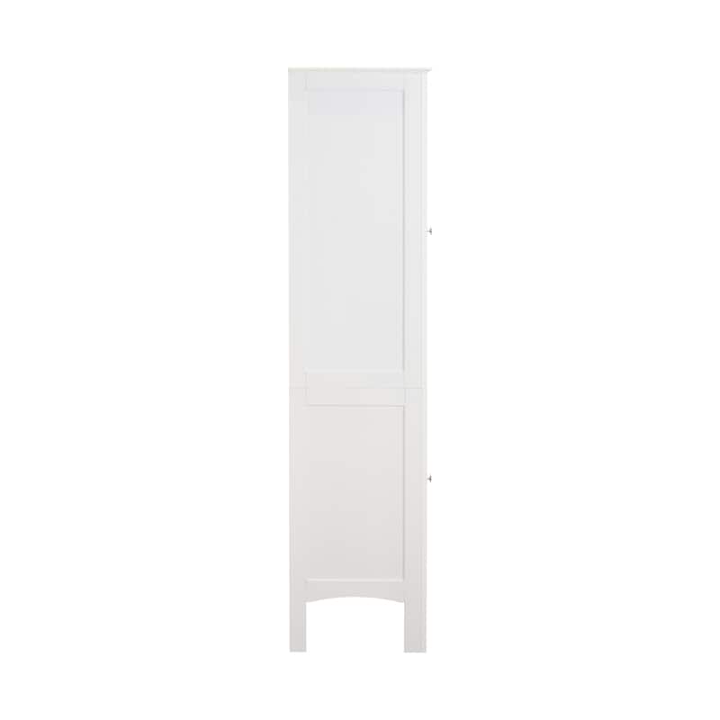 Tall Narrow Tower Freestanding Cabinet with 2 Shutter Doors 5 Tier Shelves