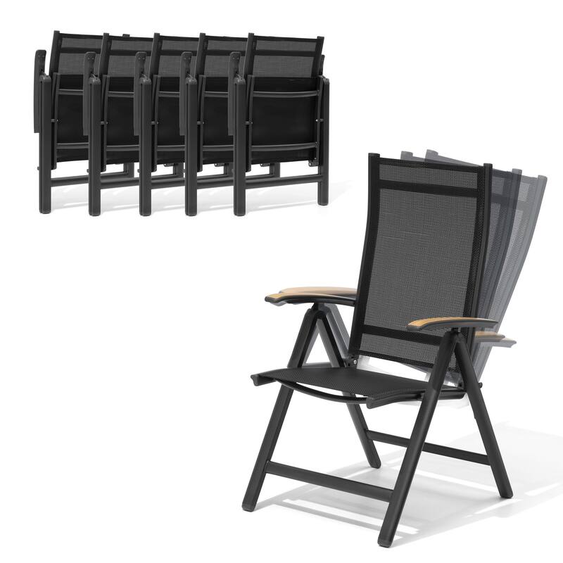 Pellebant Patio Folding Chairs Camping Deck Garden Aluminum Dining Chair - 23.6 in W * 16.9 in D * 42.1 in H - Black - 6PCS
