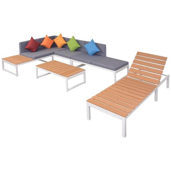 Shop Vidaxl 5 Piece Garden Lounge Set With Cushions Aluminium And Wpc Overstock 26236665