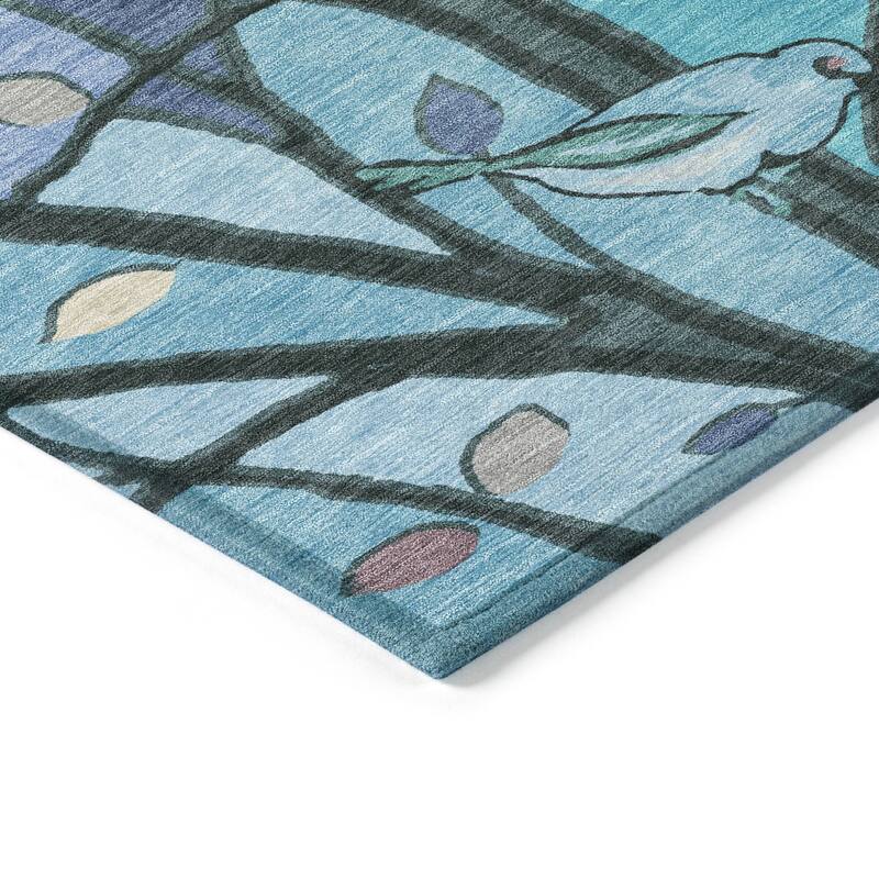 Machine Washable Indoor/ Outdoor Bird Mosaic Chantille Rug