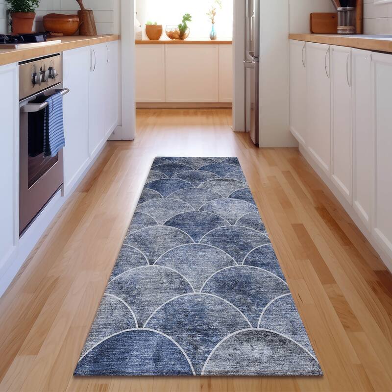 Premium Washable Super Soft Contemporary Geo Mayfield Rug - Blue - 2' 3" x 7' 6" - Runner