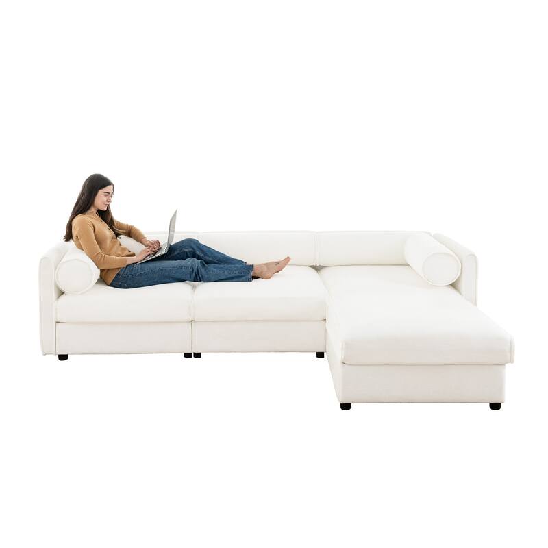 109" Chenille L-Shaped 3-Seater Sofa with Ottoman & Storage