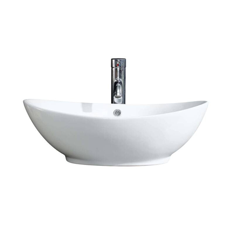 Somette White Vitreous China Oval Vessel Sink