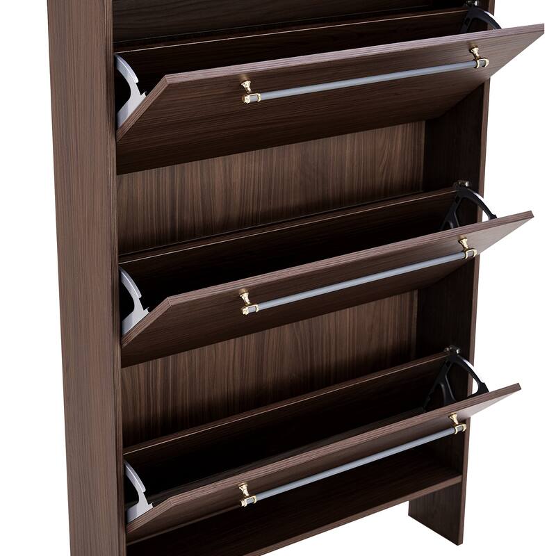 78.75'' Tall Narrow Dark Wood Storage Cabinet with Flip Drawers