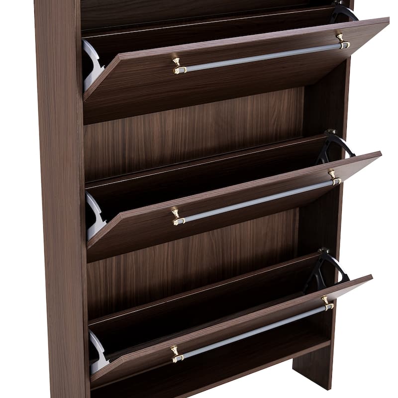 Shoe Cabinet with 3 Flip Drawers,Narrow Shoe Rack Cabinet, Entryway Shoe Storage Cabinet with Open Shelves, Freestanding