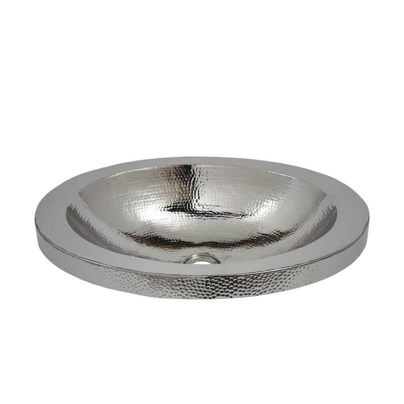 Hibiscus Hand Hammered Copper Drop-in Bathroom Sink - Polished Nickel