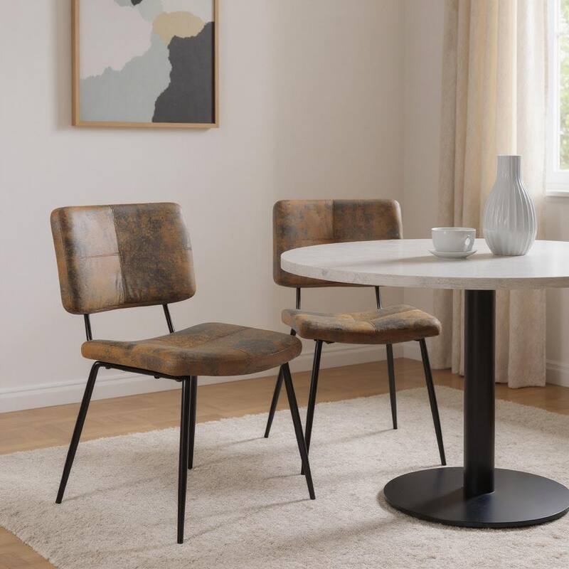HomeRoots Set of Two Brown and Black Upholstered Suede Dining Side Chairs - 17.90 in. x 32.70 in. x 21.30 in. - Set of 2 - 17.90 in. x 32.70 in.  x 21.30 in. - Brown