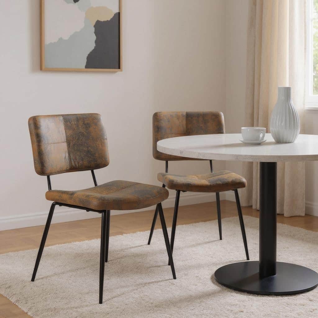 HomeRoots Set of Two Brown and Black Upholstered Suede Dining Side Chairs - 17.90 in. x 32.70 in. x 21.30 in.