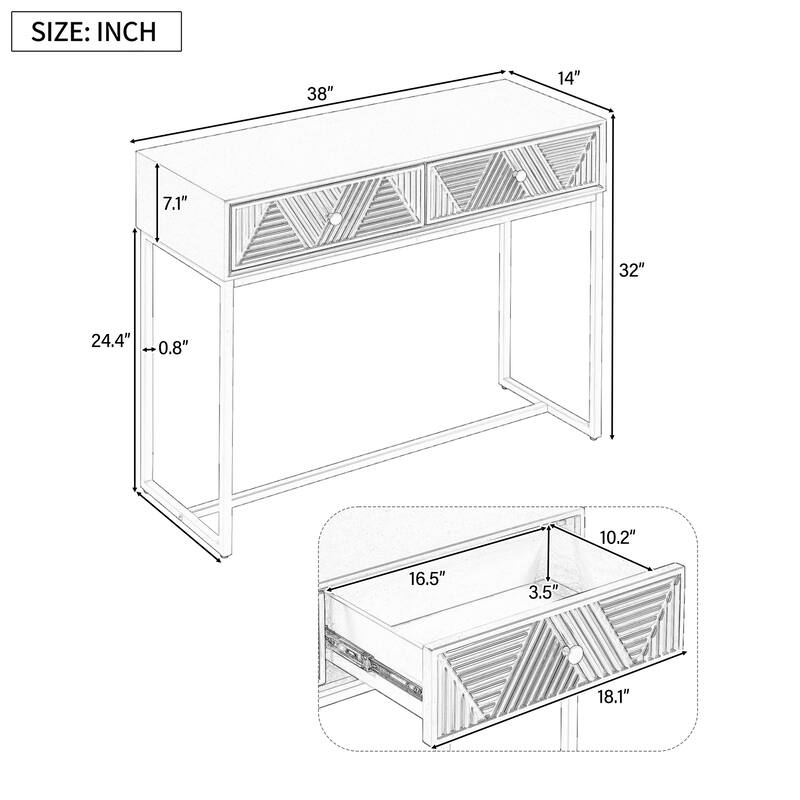 38" Modern Console Table with Two Drawers and Gold Metal Base for Entryway, Living Room
