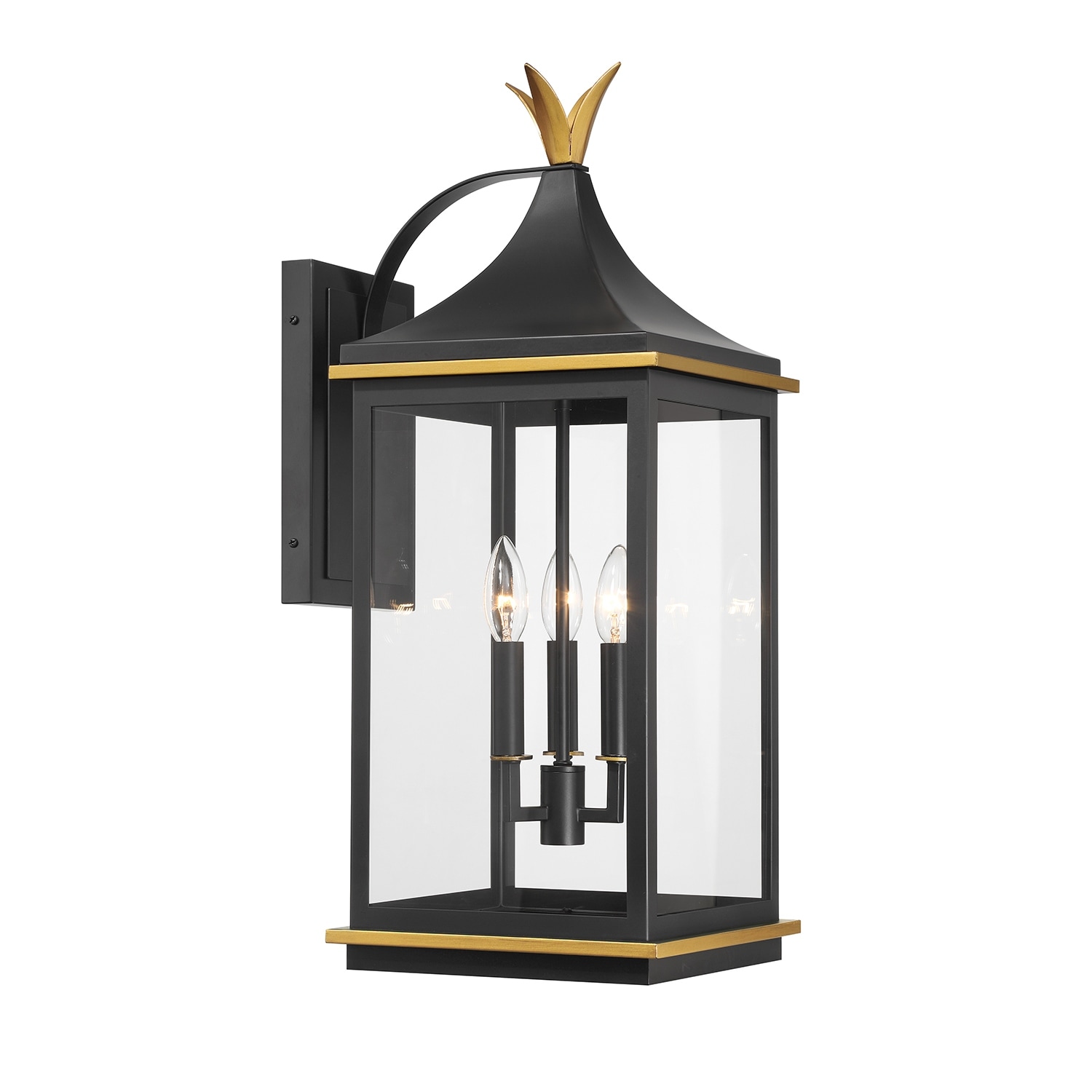 Simpson 3 Light Matte Black + Textured Gold Outdoor Sconce - 25