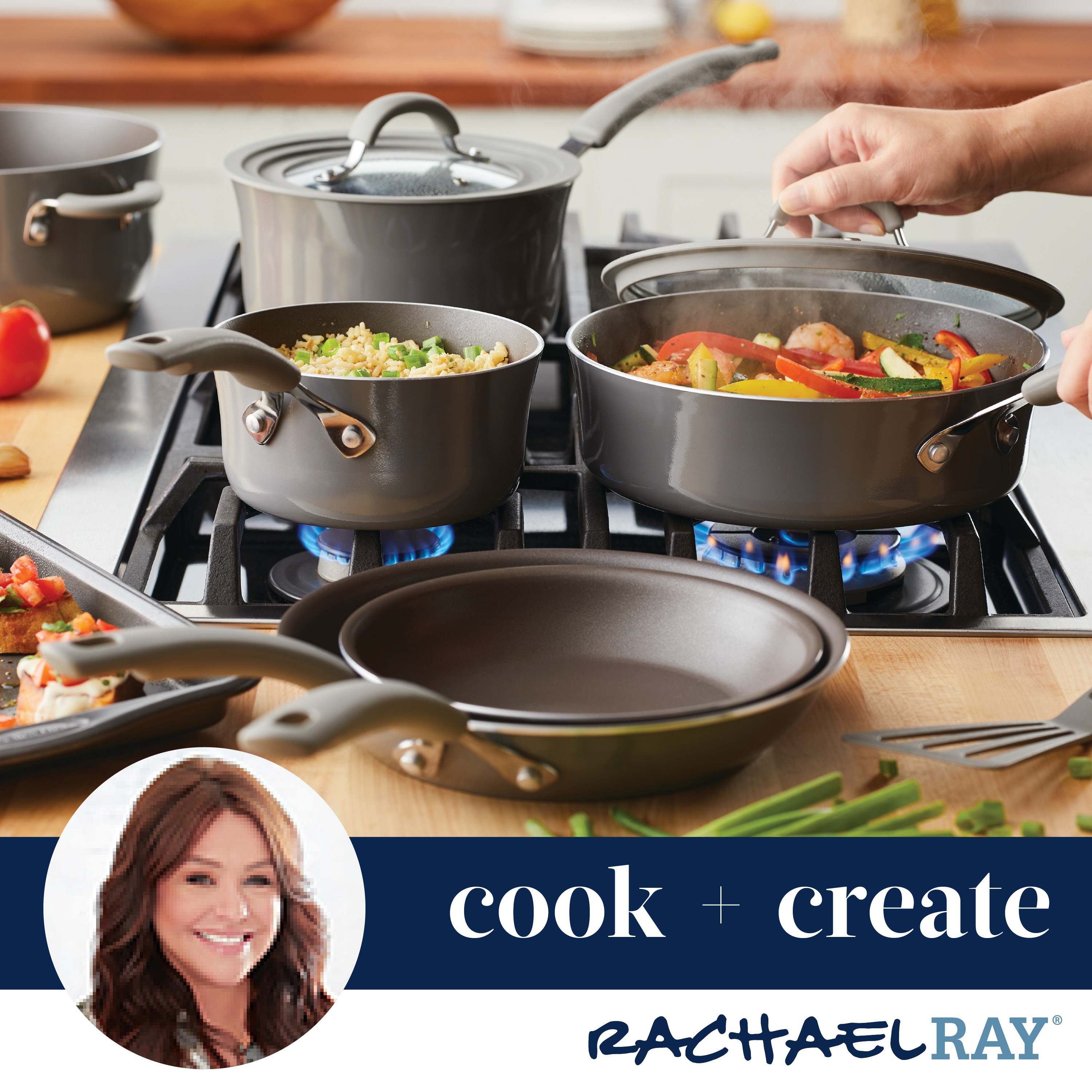 Rachael Ray Cook Create Aluminum Nonstick Cookware Pots and Pans Set,  10-Piece, Agave Blue On Sale Bed Bath  Beyond 37974549