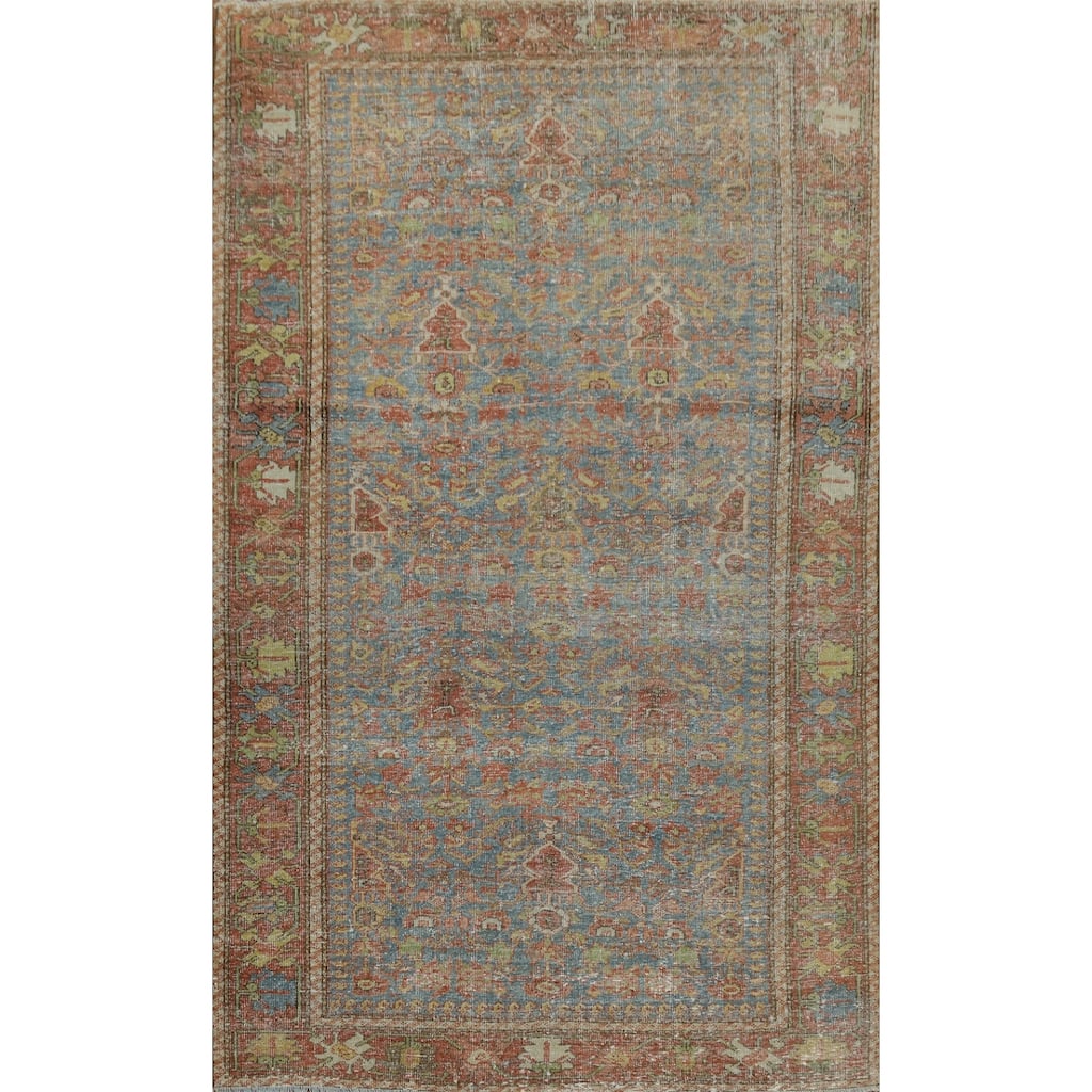 Hand Knotted Oriental 100% Wool Carpet Traditional Floral Navy Blue & Blues Mahal Area Rug - 6' 5'' X 4' 2''