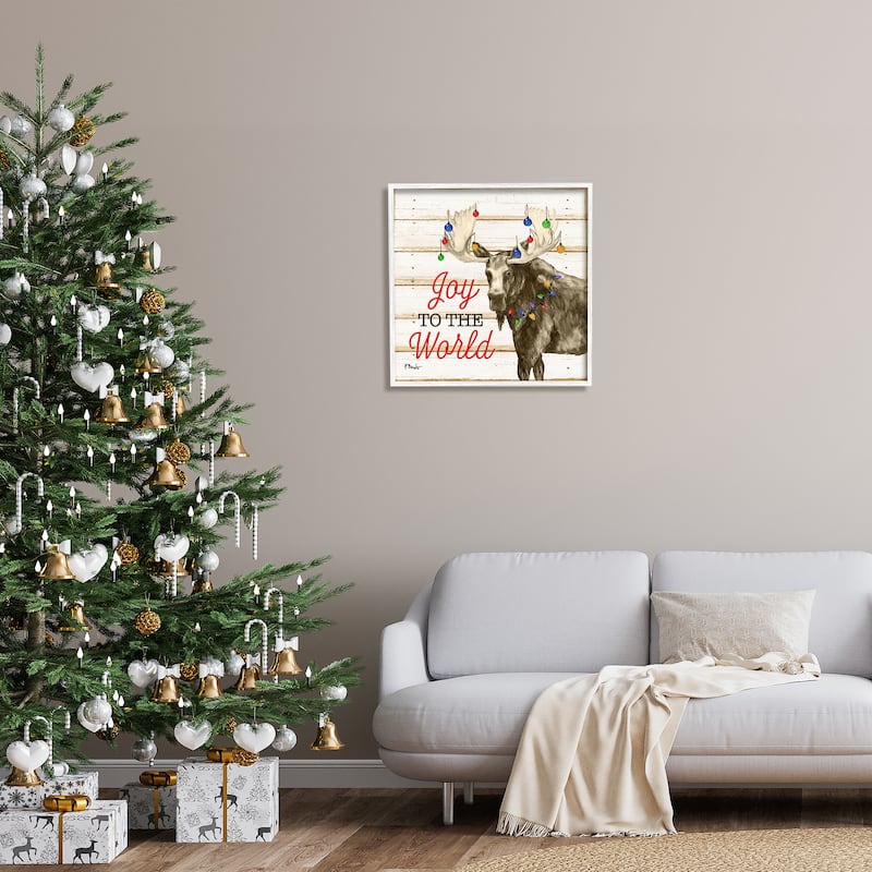 Stupell Moose with Festive Lights Framed Giclee Art Design by Paul Brent
