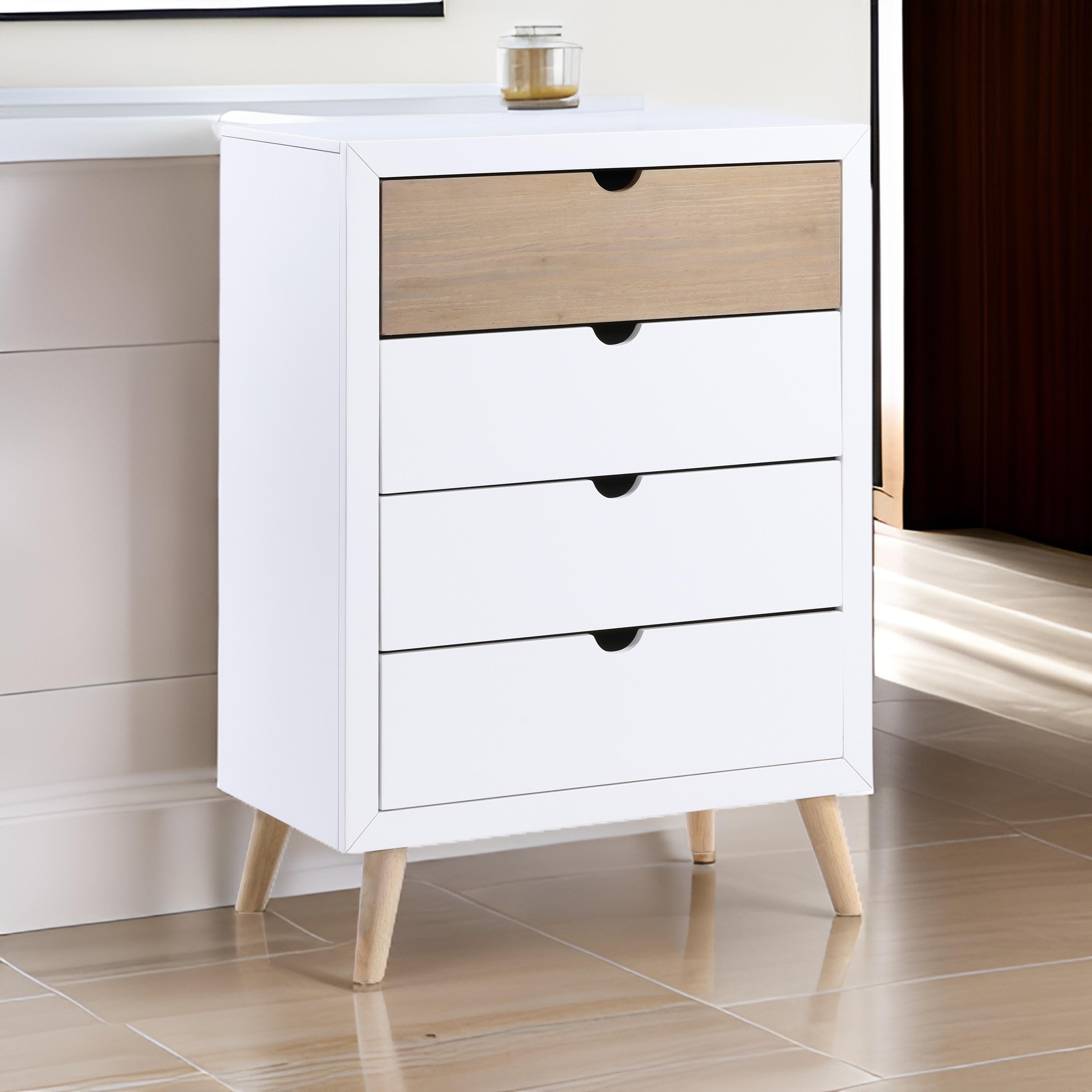 Kara 40 Inch Kids Tall Dresser Chest, 4 Drawers, Open Handles, White, Brown  - Overstock - 43539928