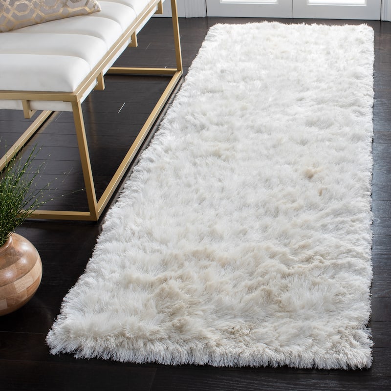 SAFAVIEH Handmade Ocean Shag Lyse Glam 2.5-inch Thick Rug - 2'3" x 14' Runner - Ivory