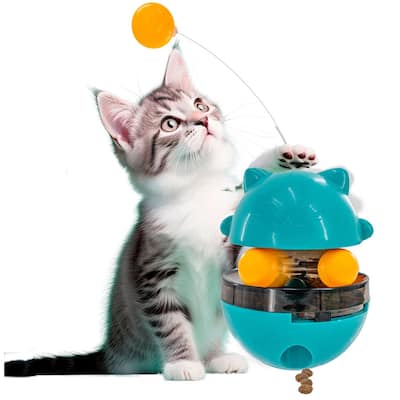 Interactive Cat Treat Puzzle Feeder Toy - Adjustable Slow Food Dispenser with Playful Feline Ball Game & Rattle Ball Wand