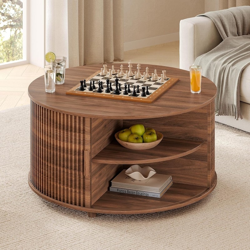 Round Lift Top Coffee Table 180 Grad Curved Sliding Door Living Room