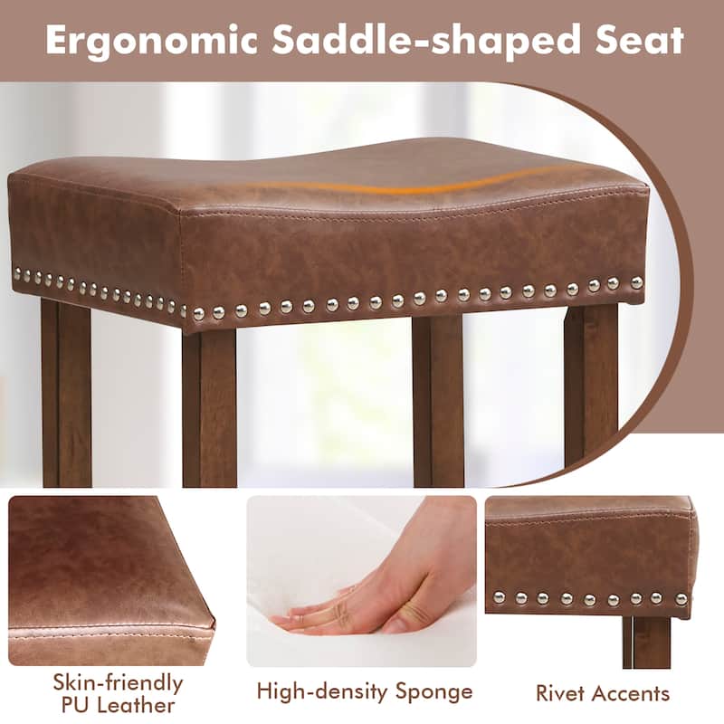 Gymax Bar Stool Set of 4 24-Inch Counter Height Saddle Stools w/ PU