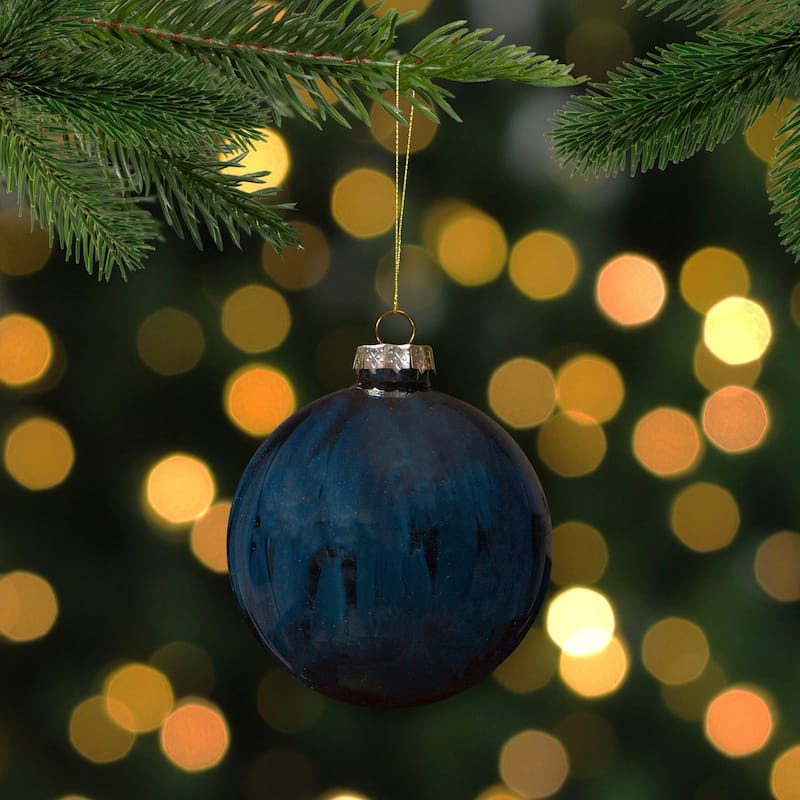 4" Shiny Royal Blue Glass Christmas Ball Ornament