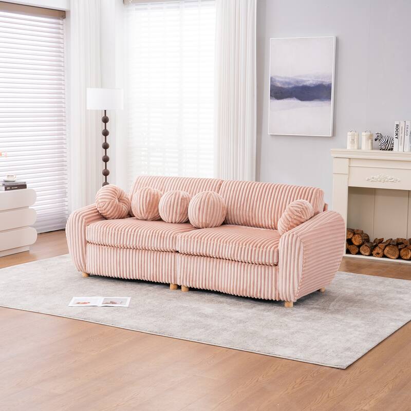 Living Room Tufted Loveseat Sofa, Upholstered Sofa Deep Seat Sofa Settee with 5 Round Throw Pillow 2-seat Armchair