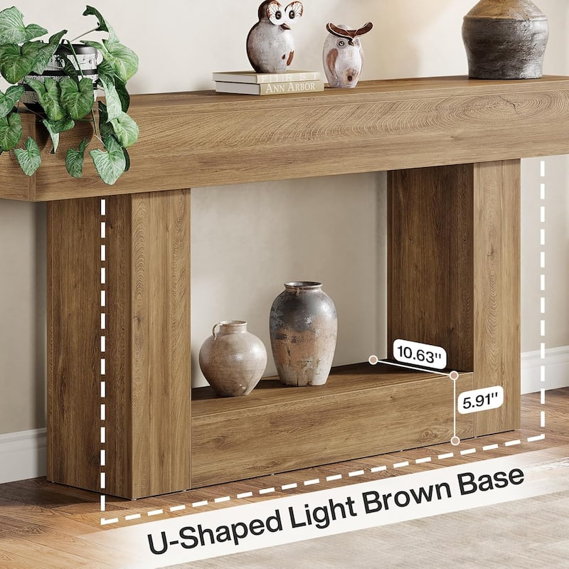 63" Long Console Table, Farmhouse 2-Tier Entryway Table with U-Shaped Base - 63" W x 11.8" D x 32.3" H