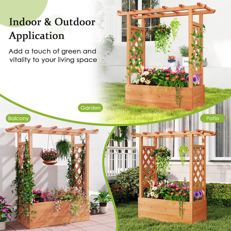 Costway 1/2 PCS Wooden Raised Garden Bed with Trellis & Hanging Roof