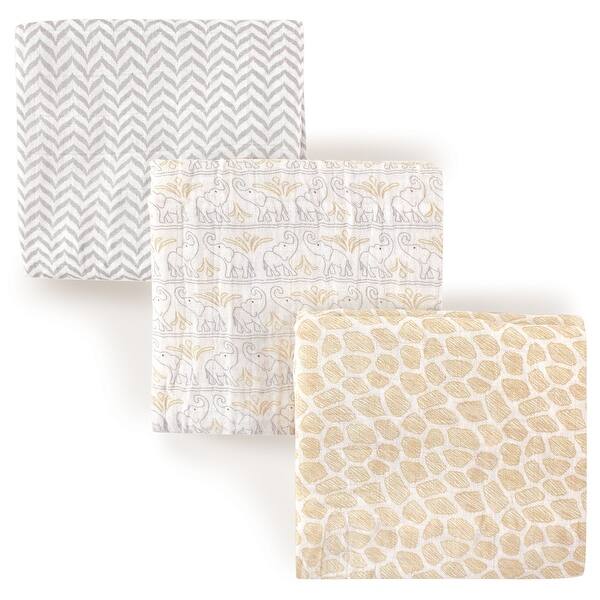 slide 1 of 1, Hudson Baby Infant Cotton Muslin Swaddle Blankets, Elephant, One Size - Elephant - 3-Pack 3-Pack - Elephant