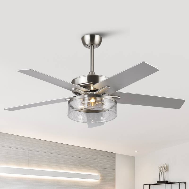 52-inch Modern Satin Nickel Bubble Shade Ceiling Fan with Light and Reversible Blades - 52'' W x 18.7" H