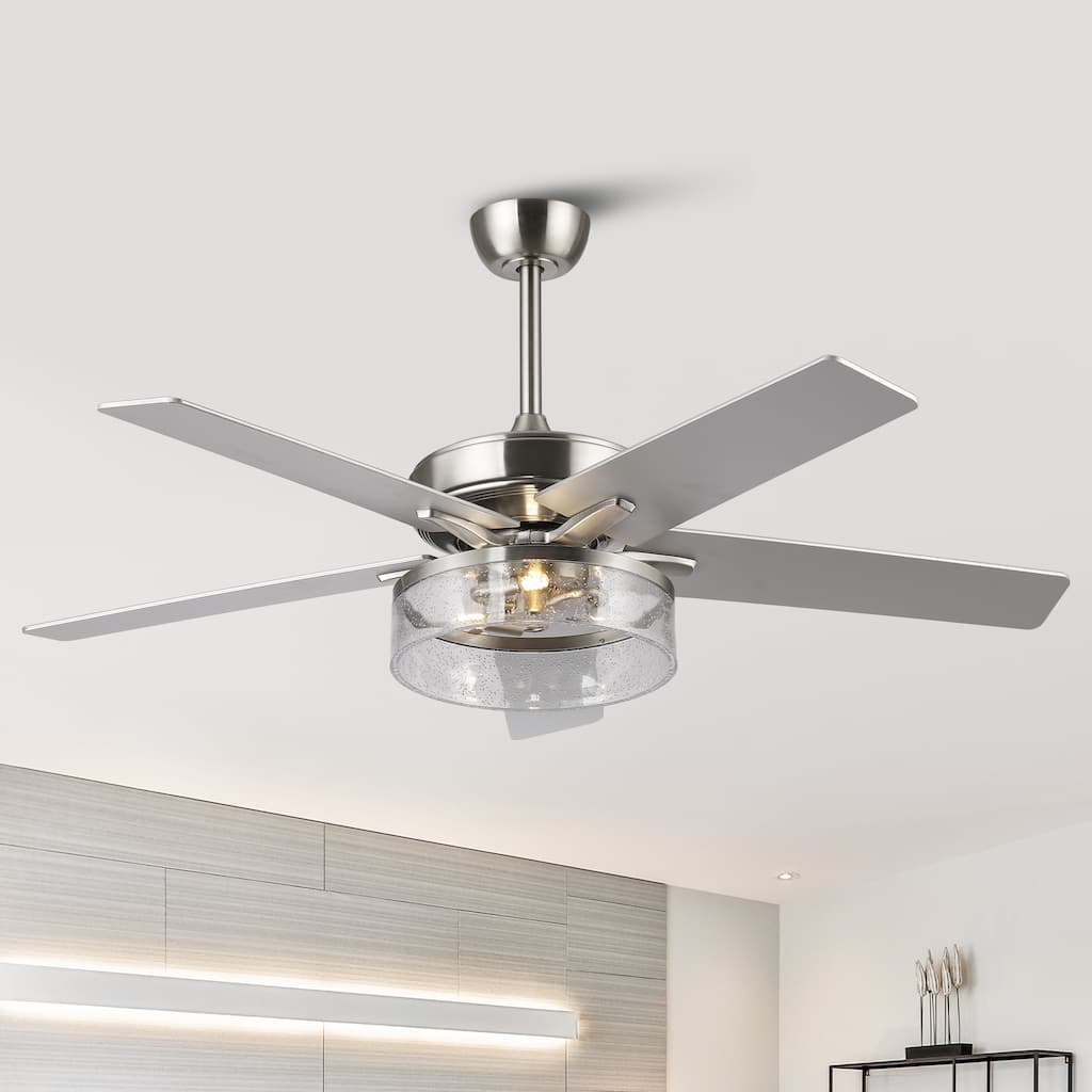 52-inch Modern Satin Nickel Bubble Shade Ceiling Fan with Light and Reversible Blades - 52'' W x 18.7" H