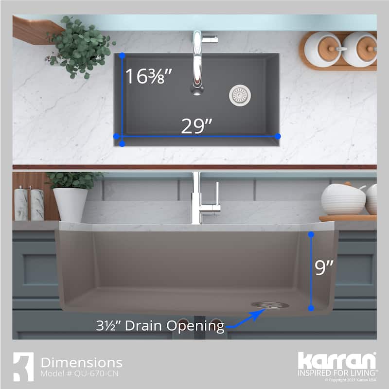 Karran Undermount Quartz 32 in. Single Bowl Kitchen Sink Kit