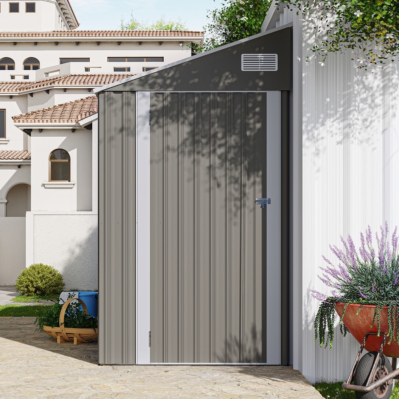 4*8FT Outdoor Solid Structural Design Waterproof Storage Shed with Single Hinge Door and Sloping Roof