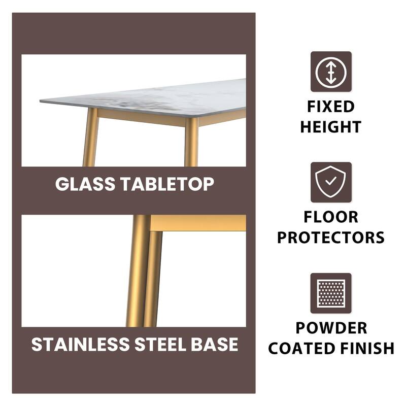 Zayle Dining Table with a 71" Rectangular Top and Gold Steel Base