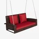 preview thumbnail 32 of 46, 2-Person Wicker Hanging Porch Swing with Chains,Cushion,Pillow, Rattan Swing Bench