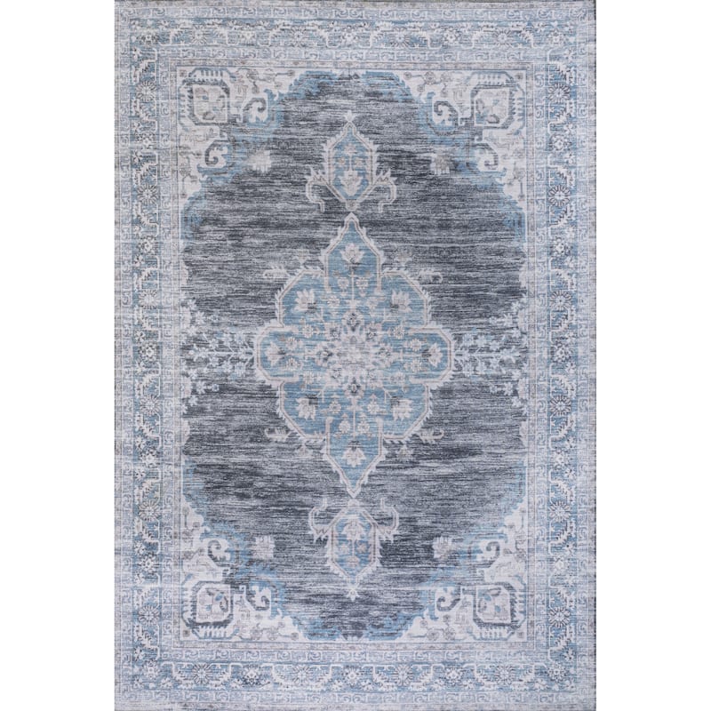 JONATHAN Y Chapell Cottage Medallion Machine-Washable Area Rug - 3 X 5 - Gray/Blue/White