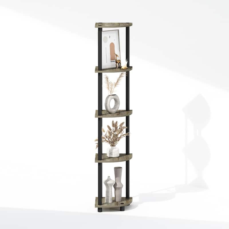 5 Tiers Wood Household Shelving Unit in French Oak/Black (11.6 in. W x 57.7 in. H x 11.6 in. D)