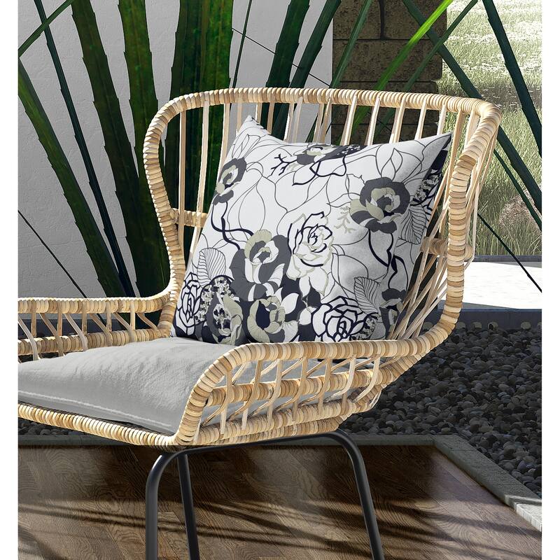 Regal Rose Retreat Indoor/Outdoor Reversible Throw Pillow White and Dark