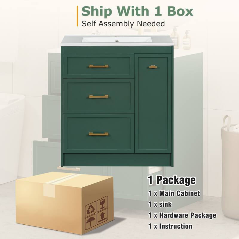 Bathroom Vanity with Sink Combo Set, Bathroom Storage Cabinet with 3 Drawers, Vanity Set with Double-Layer Drawer