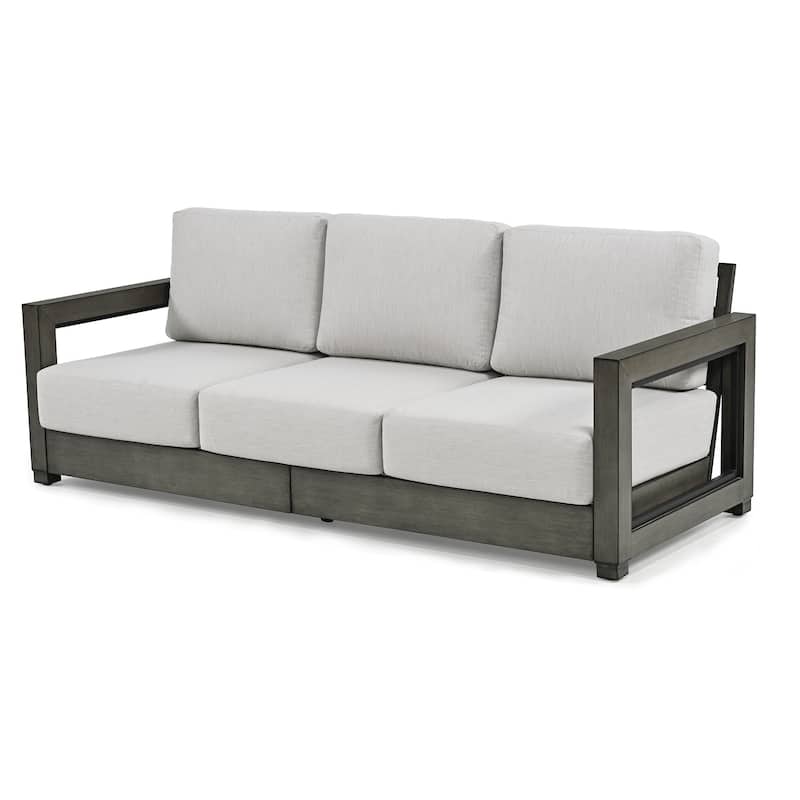 Outdoor Hand-painted Aluminum Patio Sofa with Gray Cushions - Grey