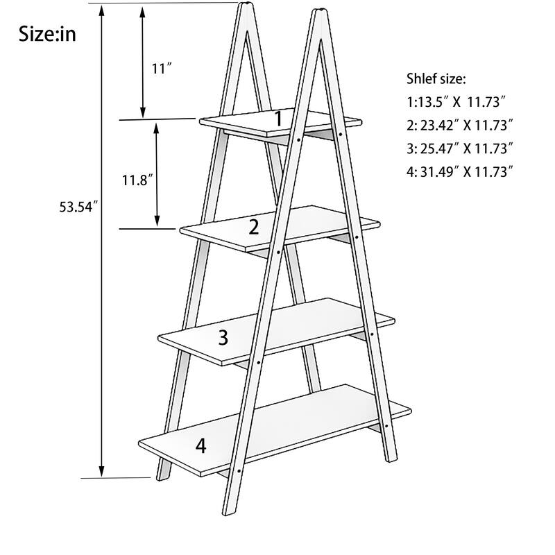 4-Tier Solid bamboo Wood "A" Frame Ladder Display Bookshelf