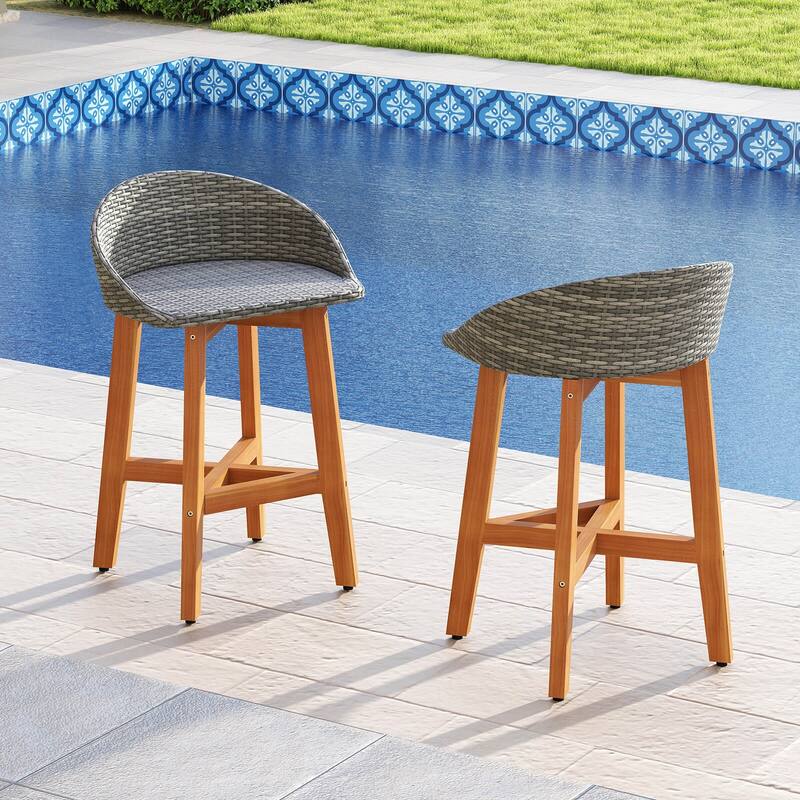 Costway Outdoor Faux Rattan Bar Chairs Set of 2/4 Solid Acacia Wood - See Details