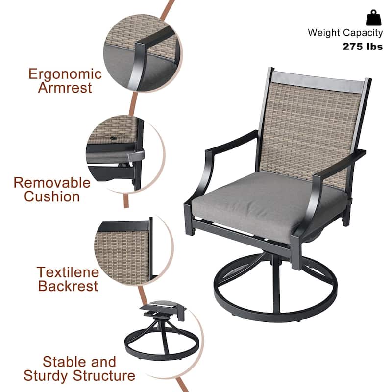 Outdoor Patio Grey Aluminum Swivel Dining Chairs (Set of 2)