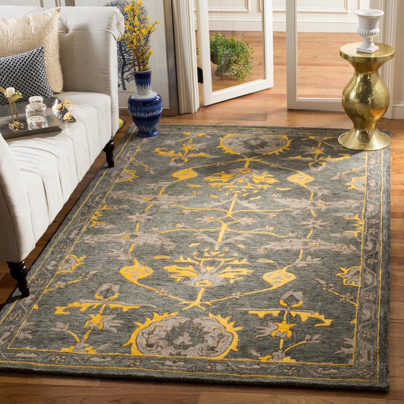 SAFAVIEH Handmade Bella Riobna Modern Floral Wool Rug - 5' x 8' - Blue Grey/Gold