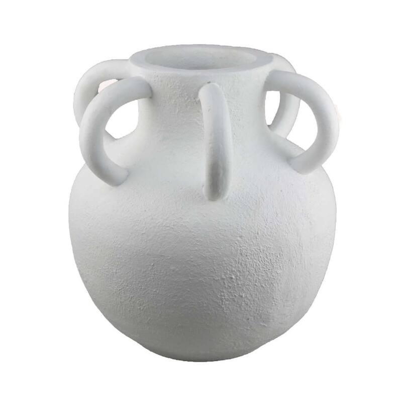 Ripo Decorative Vase, Curved Flange Details, 11 Inch White Resin