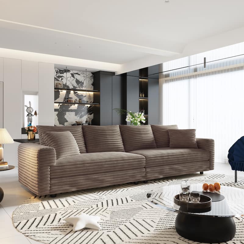 Sectional Couch with 3 Ottoman, 102.4" Corduroy Deep Seat Couches with Pillows, Convertible Sofa Lounge Chair for Living Room