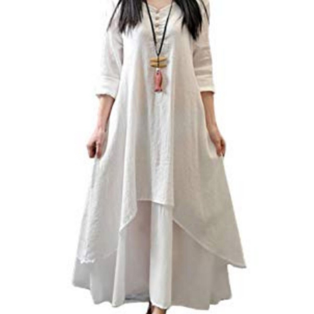 long white casual dress with sleeves