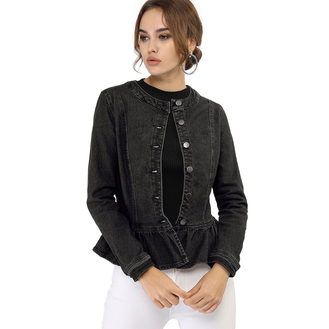 black ruffle denim jacket