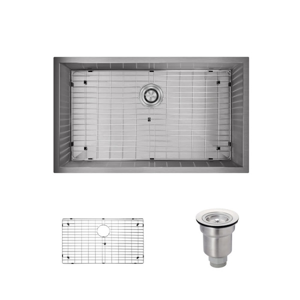 Rene R1-1026S 32" Single Basin Stainless Steel Kitchen Sink - Basin Rack and Basket Strainer Included