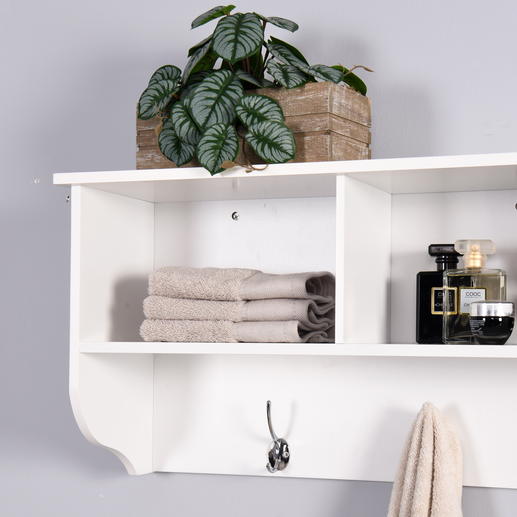 White Entryway Wall Mounted Coat Rack with 4 Dual Hooks Living Room Wooden Storage Shelf On Sale Bed Bath Beyond 36222060