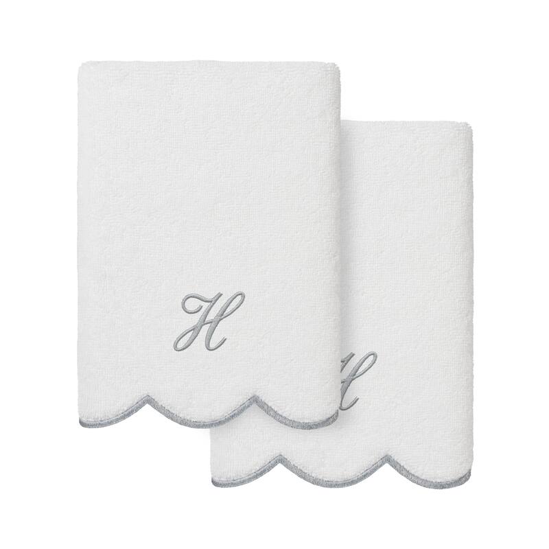 Authentic Hotel and Spa 100% Turkish Cotton Grey ADORNIA Scallop Personalized 2 Piece Hand Towel Set - 2 Hand Towels - H