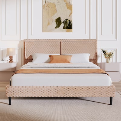Christopher Knight Home - Thalassian Plush Upholstered Bed with Solid Wood Frame and Headboard